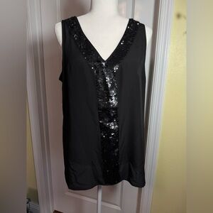 Sequin v-neck tank, brand new with tags! Size Large, black